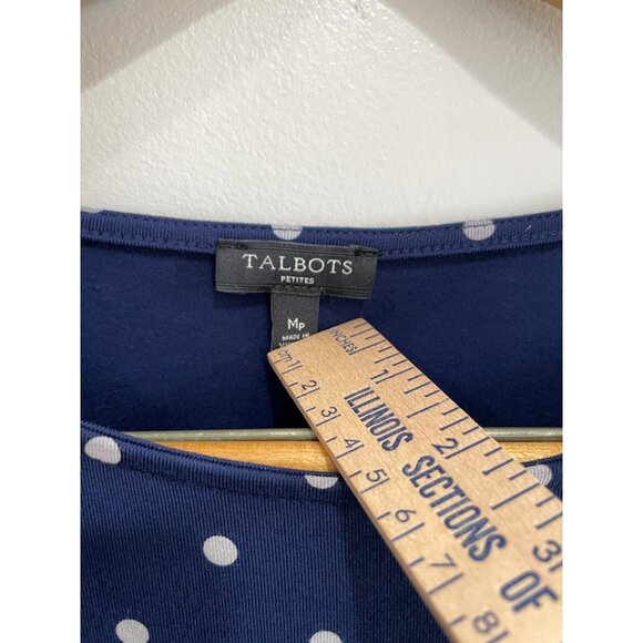 Talbots  Navy Polka Dot T-Shirt Blouse Womens M Petite Short Sleeve Stretch - Picture 3 of 7